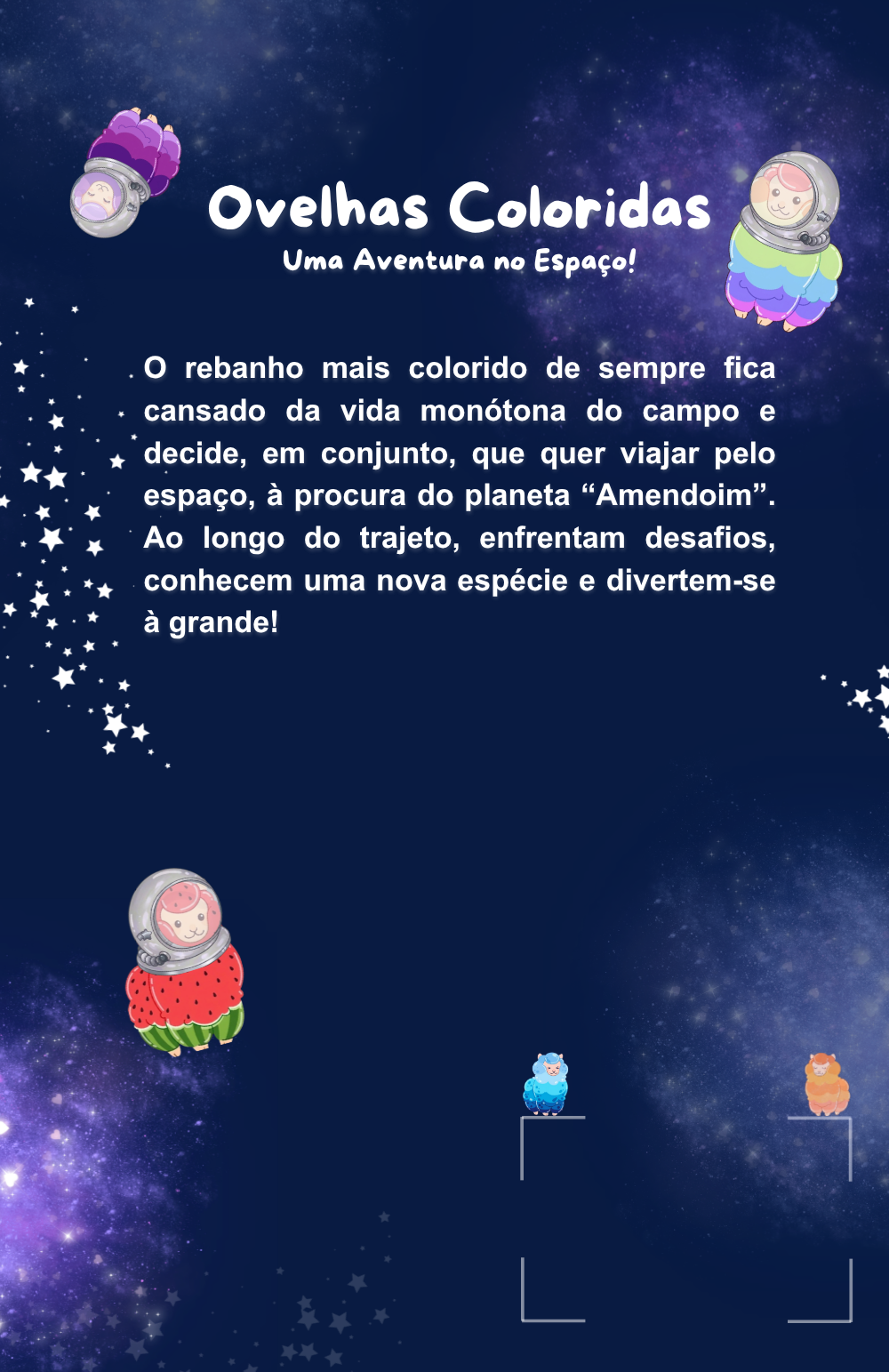 Contra-capa oficial do livro com sinopse e ovelhas espaciais